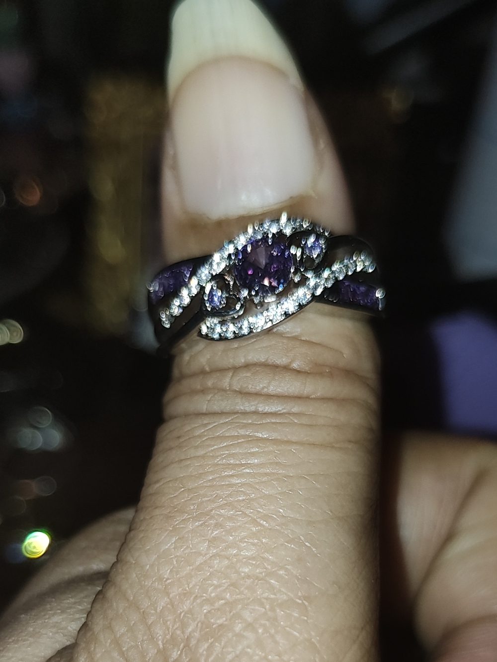 Sterling Silver Purple Amethyst & Cubic Zirconia Twisted Ring